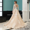 Modern V Neck Backless Long Sleeve Lace Tiered Appliques Wedding Dress Luxury Bridal Gowns